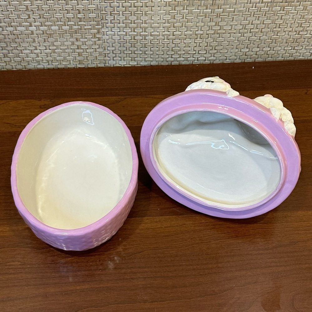 🌟3xHP🌟VTG 1980s Lavender Ceramic Bunny Lidded Easter Basket Candy Dish Hobbyist - Picture 6 of 11